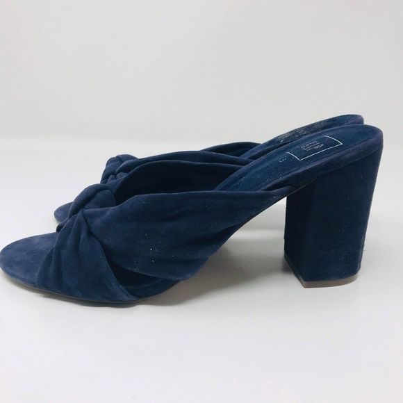 GAP Blue Suede Peep Toe Knotted Mules - Picture 1 of 6